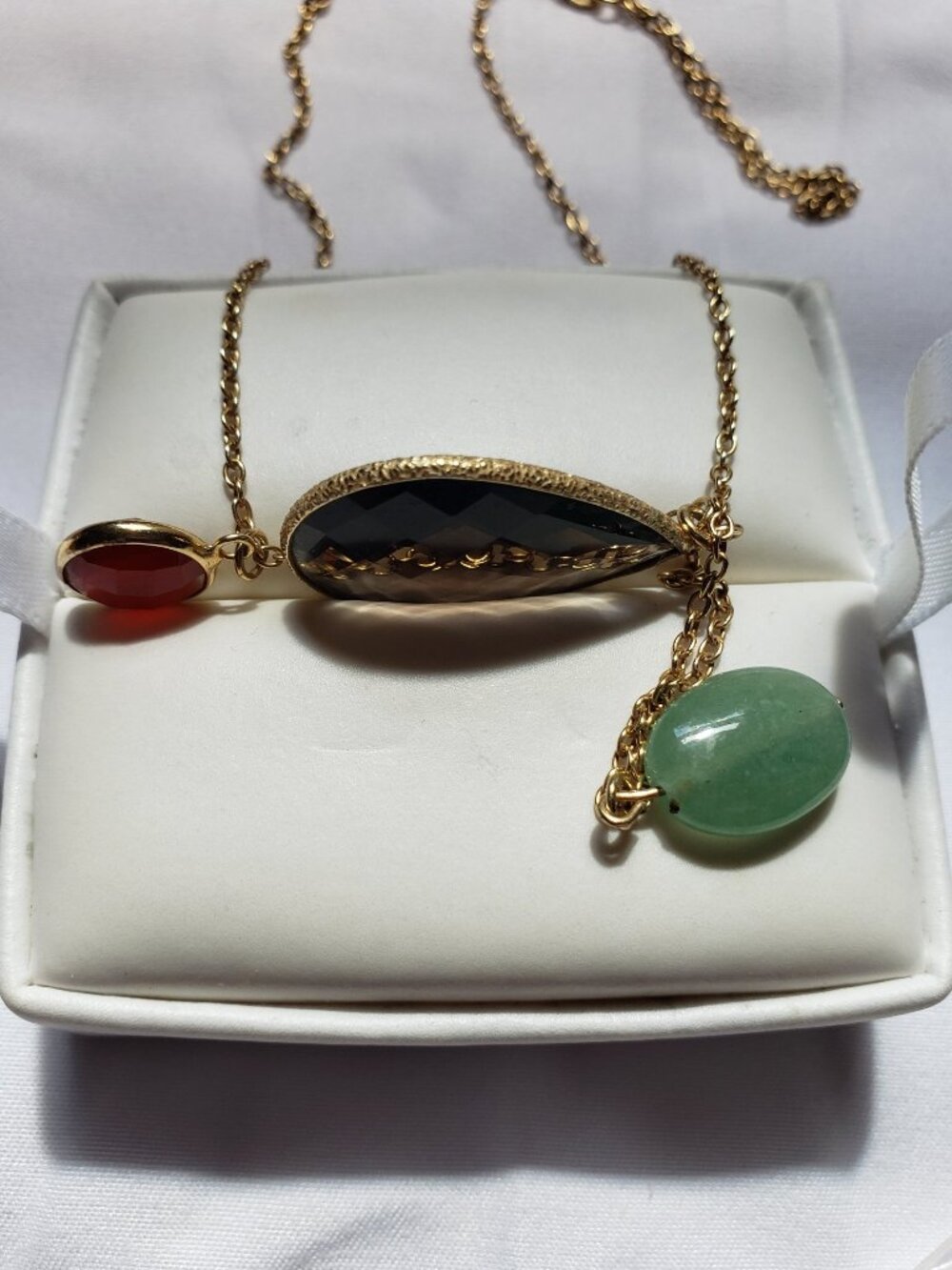 Modern JCM 925 Gold Vermeil Multi-Gemstone Drop Necklace 18”